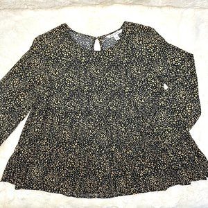 Popsugar Long Sleeve Blouse with Tiered Smocked Bottom and Cuff - Black/Tan Prin